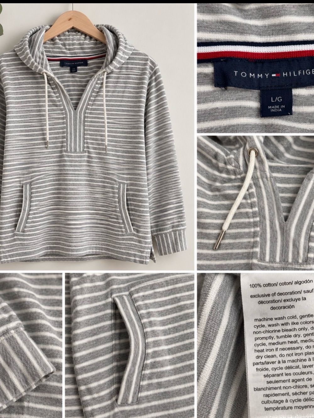 Tommy Hilfiger Gray & White Striped Hoodie